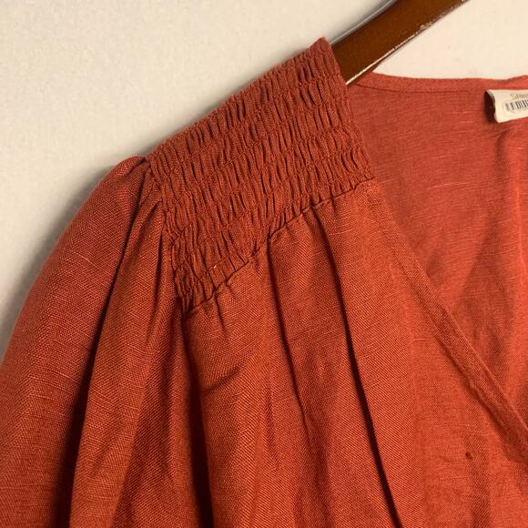 Saint Helena Dress Linen Burnt Orange Fall Thanksgiving Button Front Long Sleeve - Picture 4 of 6